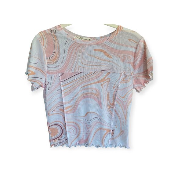 Y2K Mesh Patterned Lettuce-Trim Tee by Cloud Dancer, Medium - Picture 2 of 8